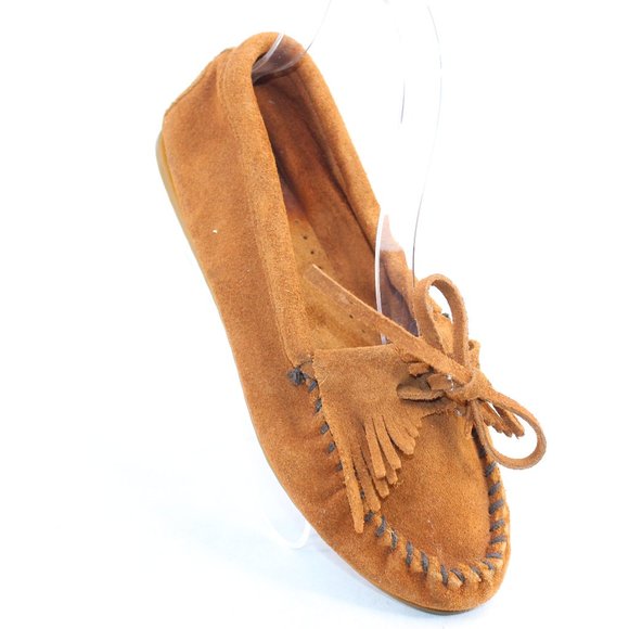 Minnetonka Shoes - Minnetonka Model: 402  Brown Suede Fringe Non Skid Sole Moccasin Flat #124